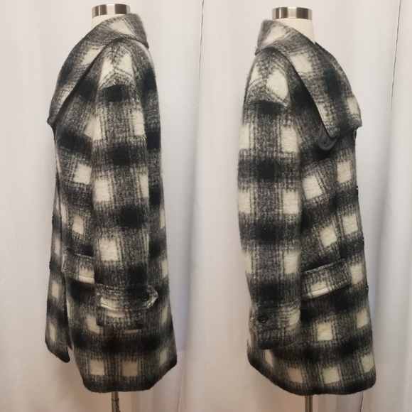 Vintage Banana Republic Double Breasted Car Top Coat Wool Blend Plaid Woman's S - Picture 3 of 8
